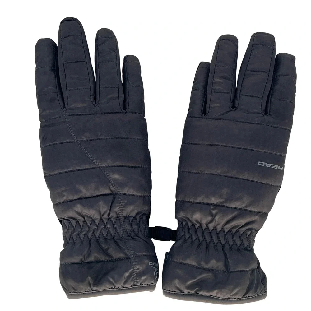 HEAD Padded Winter Ski Gloves Windproof Black Gray Fleece‎ Lined Snow Medium